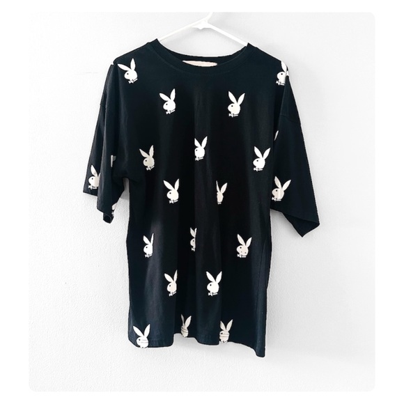 ★ Playboy Misguided Unisex Oversized Collab Graphic T-shirt - Black/White ★ - Picture 3 of 17
